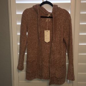 Chenille open hooded cardigan